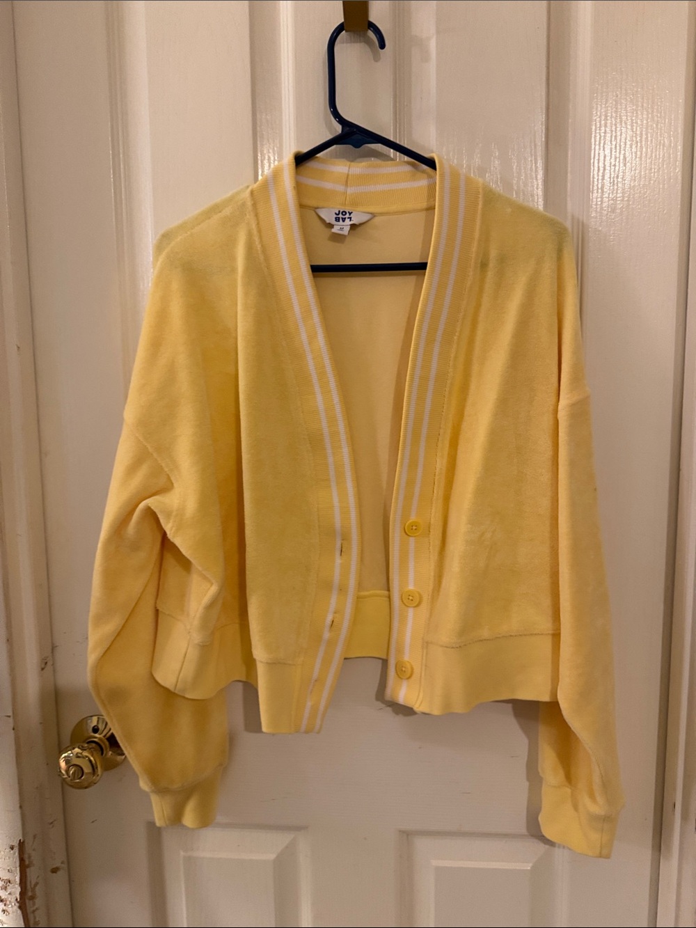 JoyLab Soft Yellow Velour Button-Front Cardigan